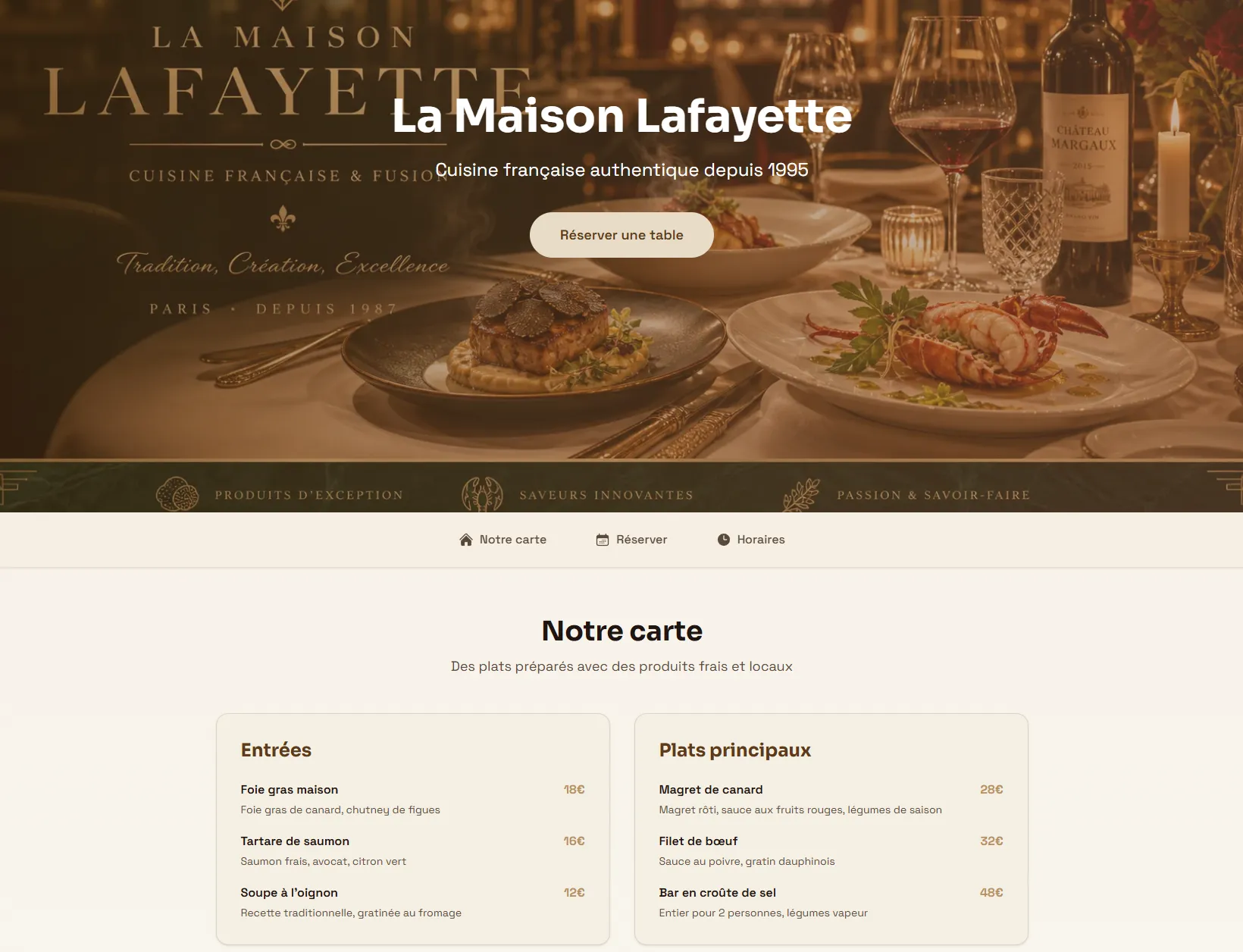 Carte du restaurant